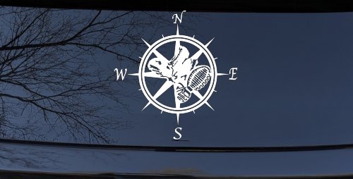 Campass with Hiking Boots Car or Truck Vinyl Window Decal Sticker (White)