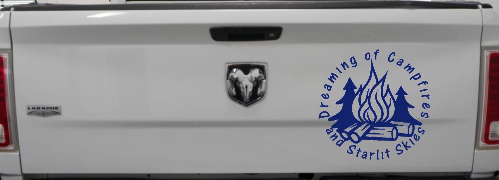 Dreaming of Campfires and Starlit Skies Car or Truck Vinyl Window Decal Sticker (Navy)