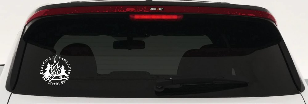 Dreaming of Campfires and Starlit Skies Car or Truck Vinyl Window Decal Sticker (White)