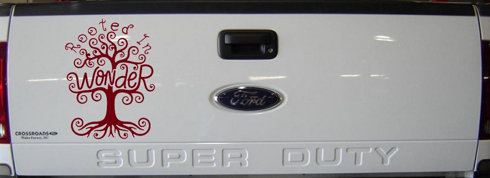 Rooted in Wander Swirl Tree Car or Truck Vinyl Window Decal Sticker (Burgundy)