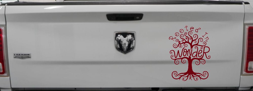 Rooted in Wander Swirl Tree Car or Truck Vinyl Window Decal Sticker (Burgundy)