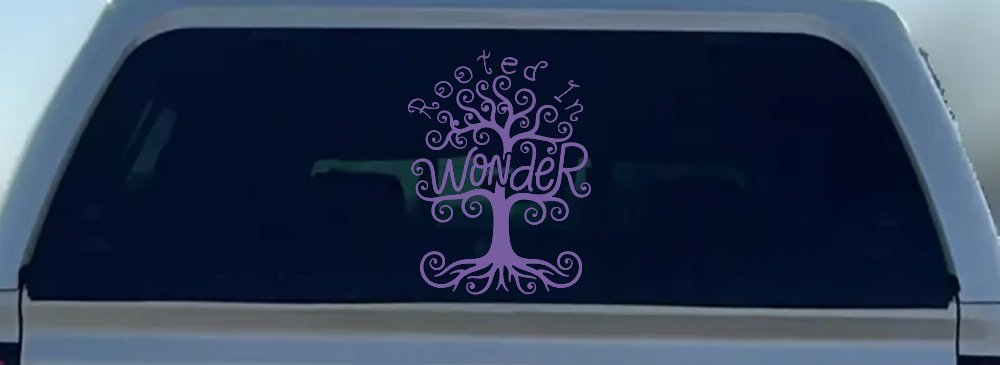 Rooted in Wander Swirl Tree Car or Truck Vinyl Window Decal Sticker (Purple)