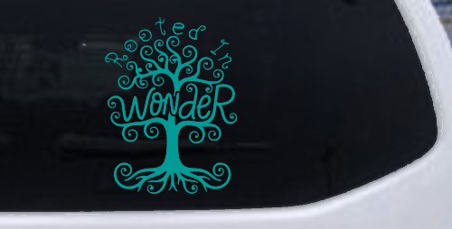 Rooted in Wander Swirl Tree Car or Truck Vinyl Window Decal Sticker (Turquoise)