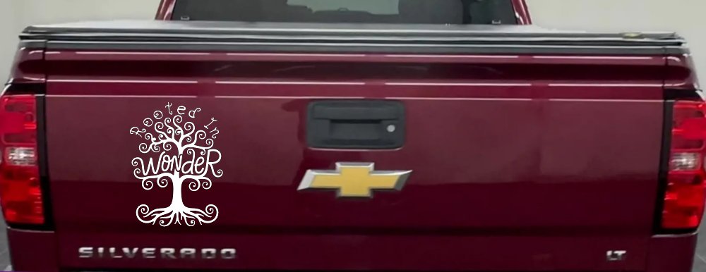 Rooted in Wander Swirl Tree Car or Truck Vinyl Window Decal Sticker (White)