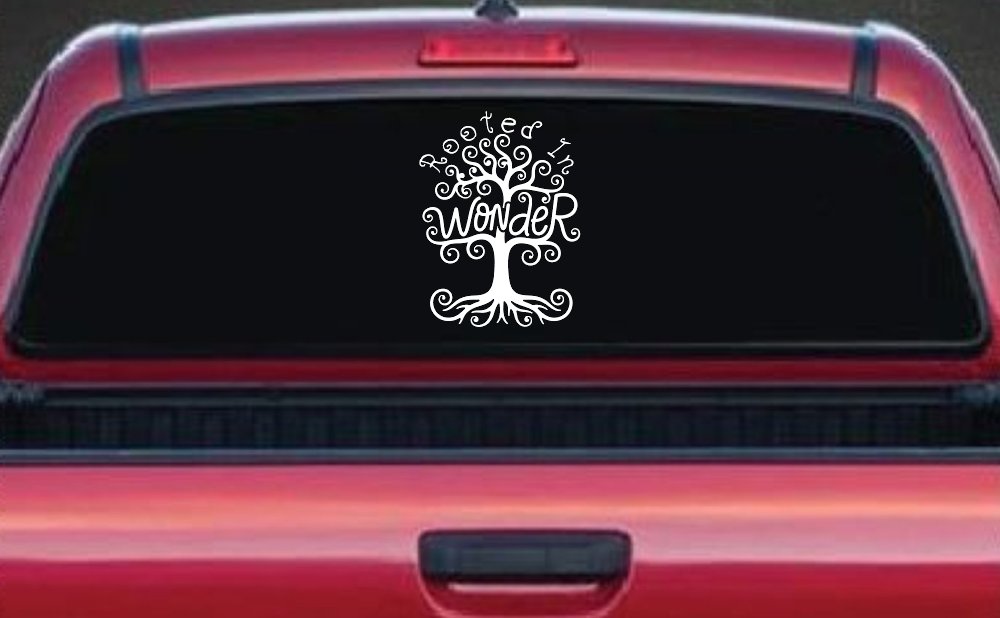Rooted in Wander Swirl Tree Car or Truck Vinyl Window Decal Sticker (White)