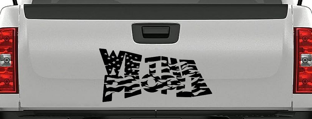 We The People Waving Tattered American Flag Car or Truck Vinyl Window Decal Sticker (Black)