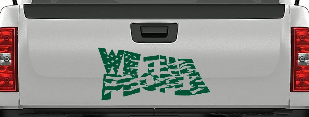 We The People Waving Tattered American Flag Car or Truck Vinyl Window Decal Sticker (Dark Green)