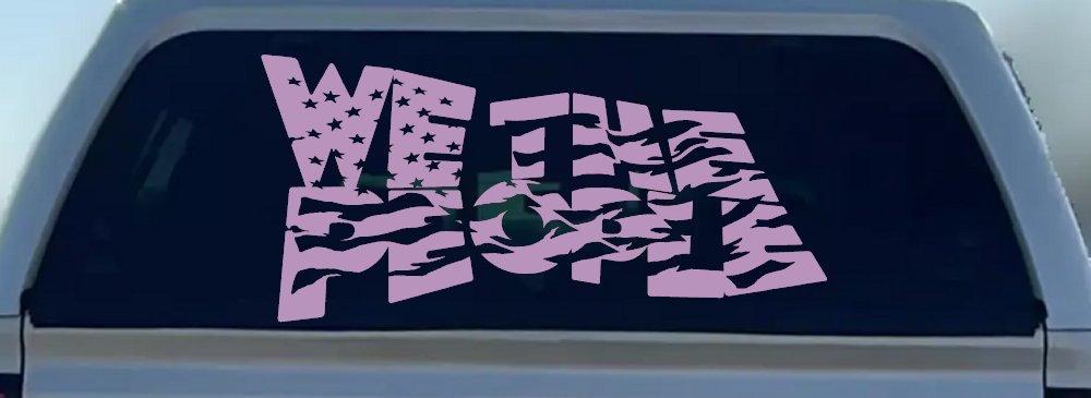 We The People Waving Tattered American Flag Car or Truck Vinyl Window Decal Sticker (Lilac)