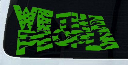 We The People Waving Tattered American Flag Car or Truck Vinyl Window Decal Sticker (Lime)