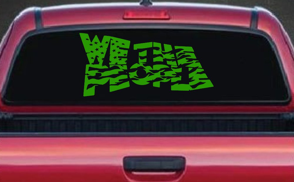 We The People Waving Tattered American Flag Car or Truck Vinyl Window Decal Sticker (Lime)