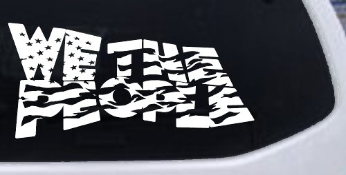We The People Waving Tattered American Flag Car or Truck Vinyl Window Decal Sticker (White)