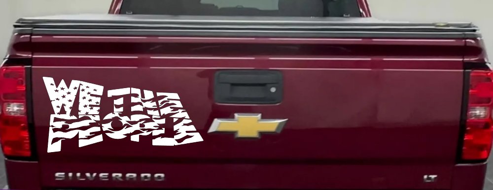 We The People Waving Tattered American Flag Car or Truck Vinyl Window Decal Sticker (White)