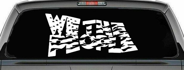 We The People Waving Tattered American Flag Car or Truck Vinyl Window Decal Sticker (White)