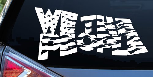 We The People Waving Tattered American Flag Car or Truck Vinyl Window Decal Sticker (White)