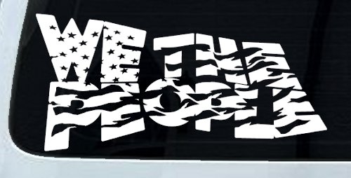 We The People Waving Tattered American Flag Car or Truck Vinyl Window Decal Sticker (White)