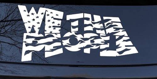 We The People Waving Tattered American Flag Car or Truck Vinyl Window Decal Sticker (White)