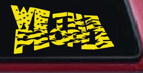 We The People Waving Tattered American Flag Car or Truck Vinyl Window Decal Sticker (Yellow)