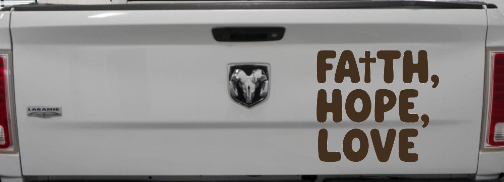 Faith Hope Love With Cross Christian Car or Truck Vinyl Window Decal Sticker (Brown)