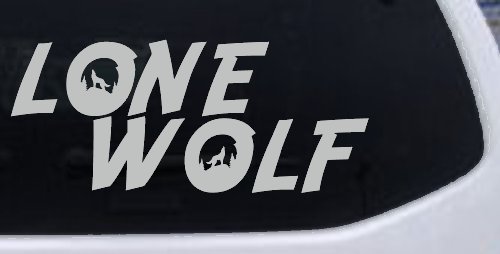 Lone Wolf with Howling Wolf Car or Truck Vinyl Window Decal Sticker (Light Gray)