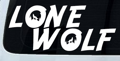 Lone Wolf with Howling Wolf Car or Truck Vinyl Window Decal Sticker (White)