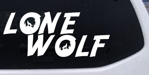 Lone Wolf with Howling Wolf Car or Truck Vinyl Window Decal Sticker (White)