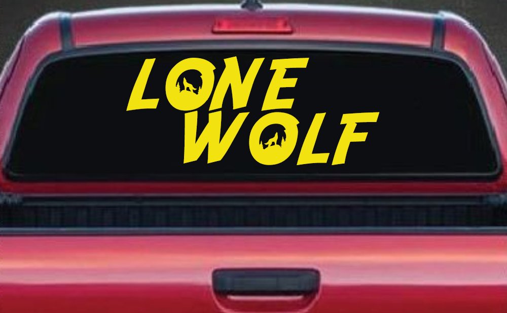 Lone Wolf with Howling Wolf Car or Truck Vinyl Window Decal Sticker (Yellow)