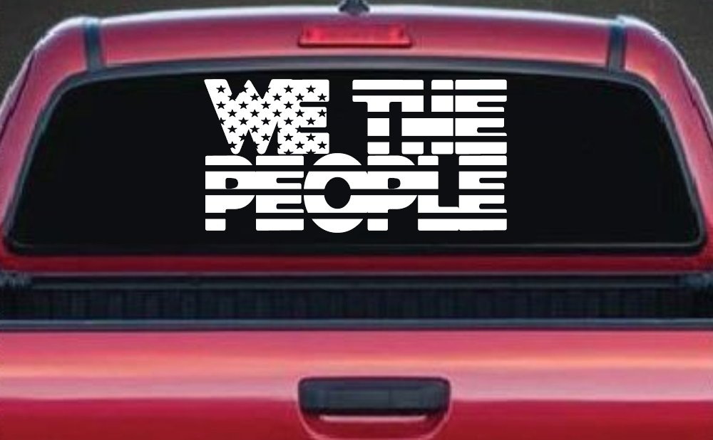 We The People American Flag Text Car or Truck Vinyl Window Decal Sticker (White)