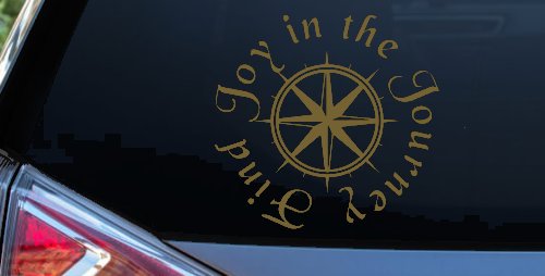 Find Joy in the Journey with Compass Car or Truck Vinyl Window Decal Sticker (Gold)