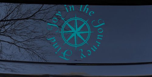 Find Joy in the Journey with Compass Car or Truck Vinyl Window Decal Sticker (Turquoise Blue)