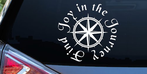 Find Joy in the Journey with Compass Car or Truck Vinyl Window Decal Sticker (White)