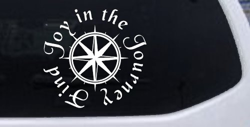 Find Joy in the Journey with Compass Car or Truck Vinyl Window Decal Sticker (White)