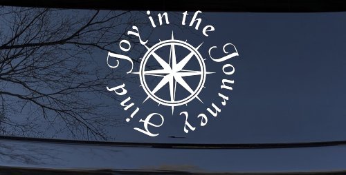 Find Joy in the Journey with Compass Car or Truck Vinyl Window Decal Sticker (White)