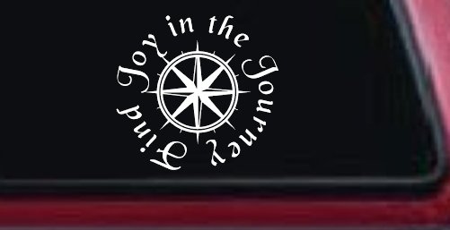 Find Joy in the Journey with Compass Car or Truck Vinyl Window Decal Sticker (White)