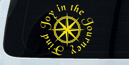 Find Joy in the Journey with Compass Car or Truck Vinyl Window Decal Sticker (Yellow)
