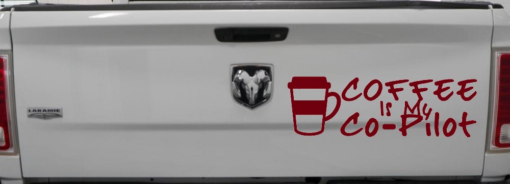 Coffee is My Co Pilot Car or Truck Vinyl Window Decal Sticker (Burgundy)