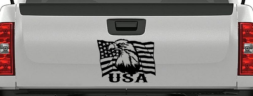 USA American Flag and Bald Eagle Left Car or Truck Vinyl Window Decal Sticker (Black)