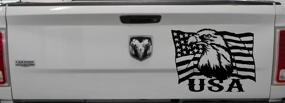 USA American Flag and Bald Eagle Left Car or Truck Vinyl Window Decal Sticker (Black)