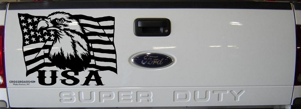 USA American Flag and Bald Eagle Left Car or Truck Vinyl Window Decal Sticker (Black)