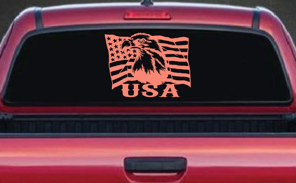USA American Flag and Bald Eagle Left Car or Truck Vinyl Window Decal Sticker (Coral)