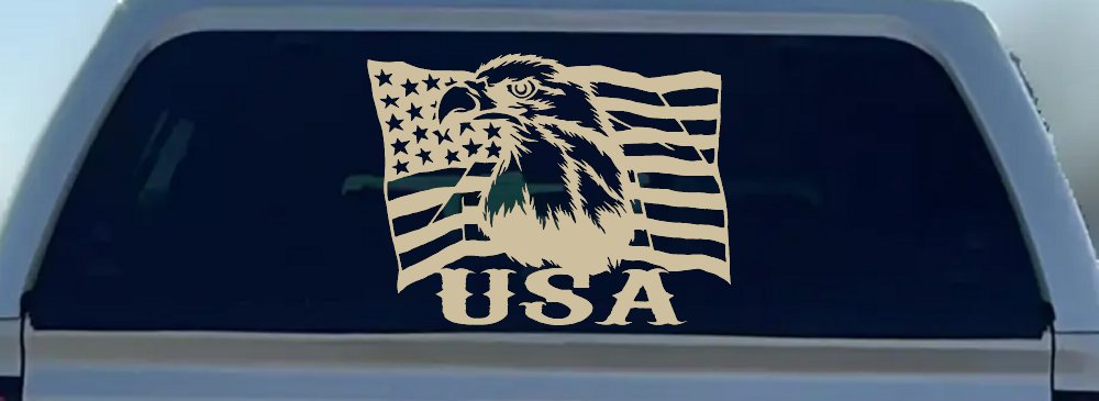 USA American Flag and Bald Eagle Left Car or Truck Vinyl Window Decal Sticker (Desert Sand)
