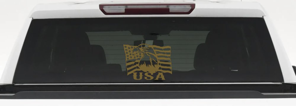 USA American Flag and Bald Eagle Left Car or Truck Vinyl Window Decal Sticker (Gold)