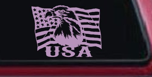 USA American Flag and Bald Eagle Left Car or Truck Vinyl Window Decal Sticker (Lilac)