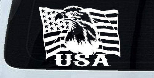 USA American Flag and Bald Eagle Left Car or Truck Vinyl Window Decal Sticker (White)