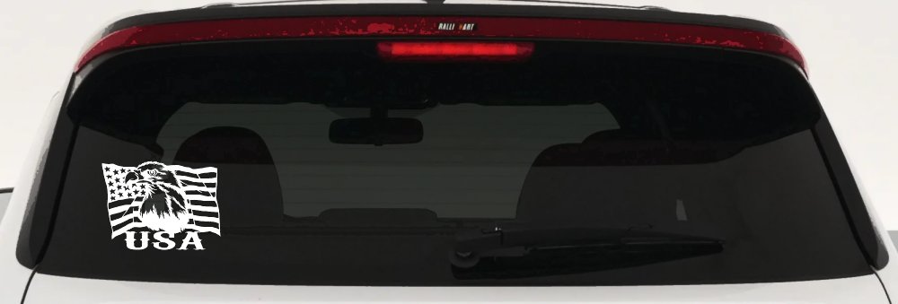 USA American Flag and Bald Eagle Left Car or Truck Vinyl Window Decal Sticker (White)