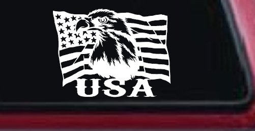 USA American Flag and Bald Eagle Left Car or Truck Vinyl Window Decal Sticker (White)