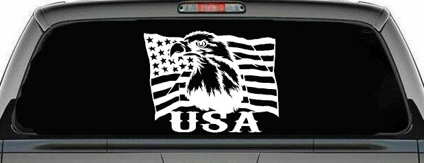 USA American Flag and Bald Eagle Left Car or Truck Vinyl Window Decal Sticker (White)