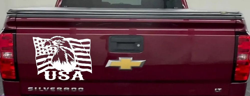 USA American Flag and Bald Eagle Left Car or Truck Vinyl Window Decal Sticker (White)