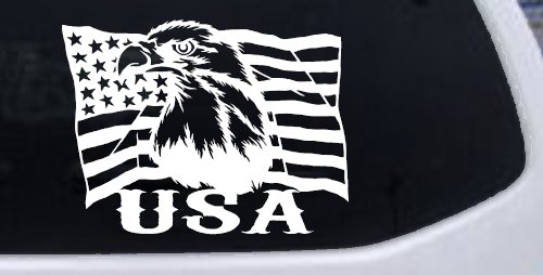 USA American Flag and Bald Eagle Left Car or Truck Vinyl Window Decal Sticker (White)