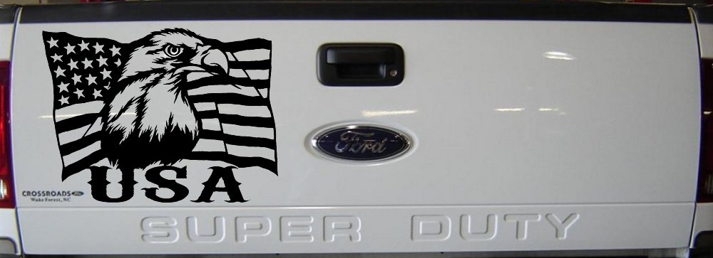 USA American Flag Bald Eagle Right Car or Truck Vinyl Window Decal Sticker (Black)