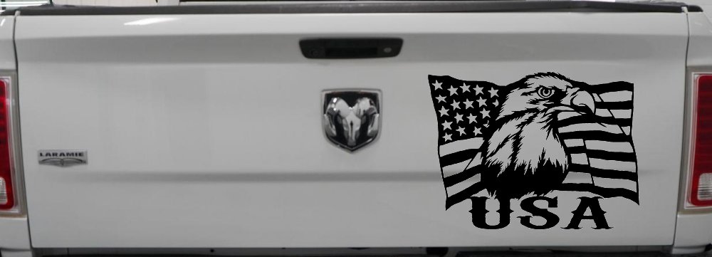 USA American Flag Bald Eagle Right Car or Truck Vinyl Window Decal Sticker (Black)